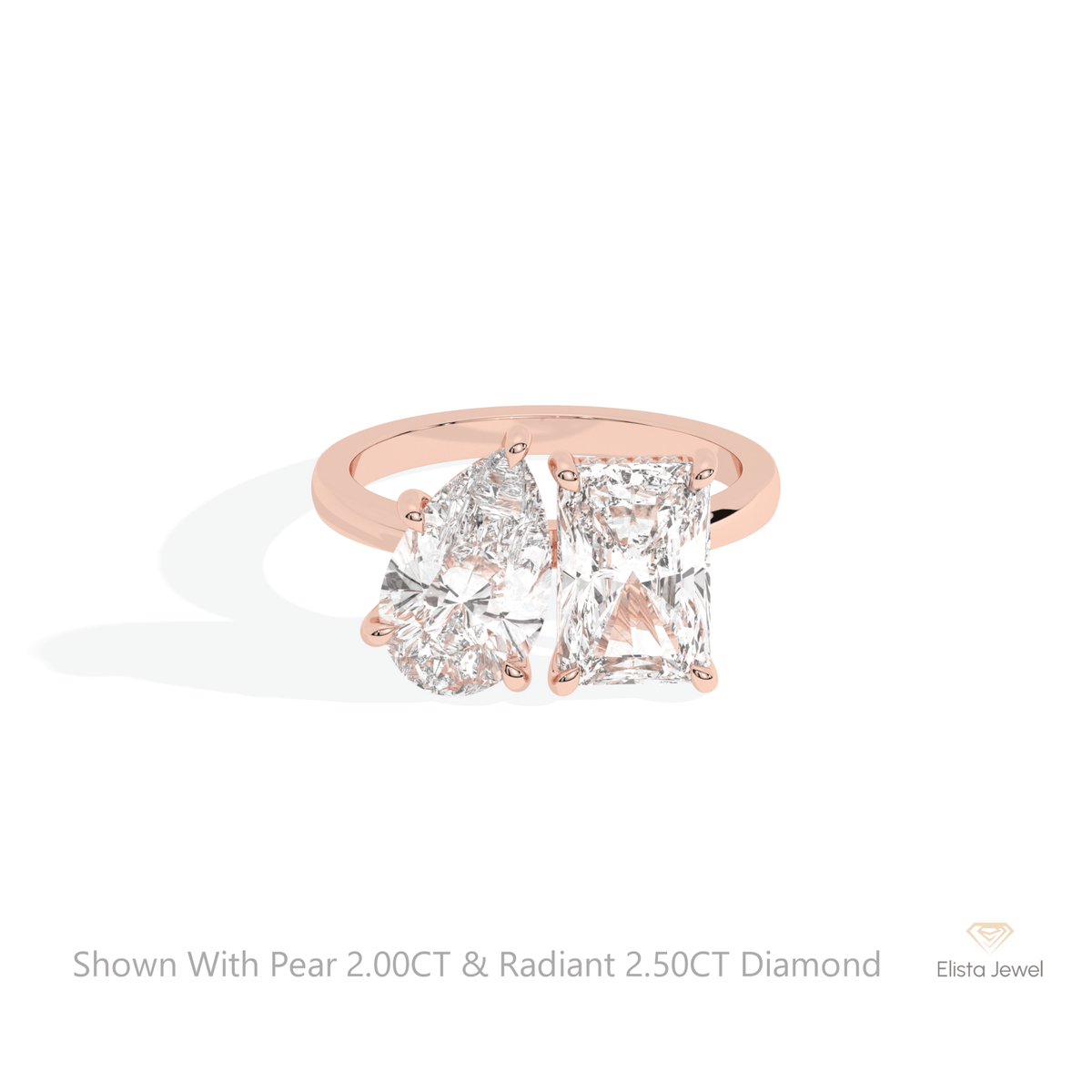 Radiant And Pear Cut Toi Et Moi Lab Grown Diamond Ring in 14K Yellow Gold - Detail View