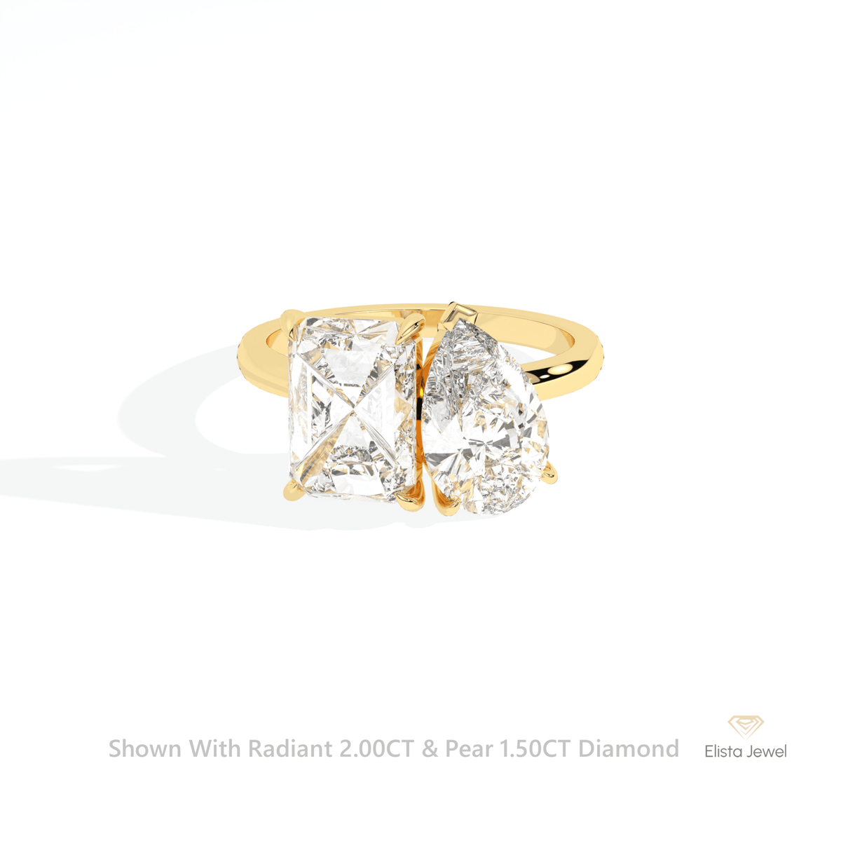 Radiant And Pear Cut Toi Et Moi Lab Grown Diamond Ring in 10K White Gold - Front View