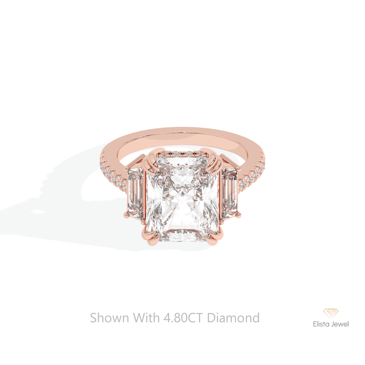 Radiant Cut Accent Three Stone Lab Grown Diamond Ring in 10K White Gold - Front View