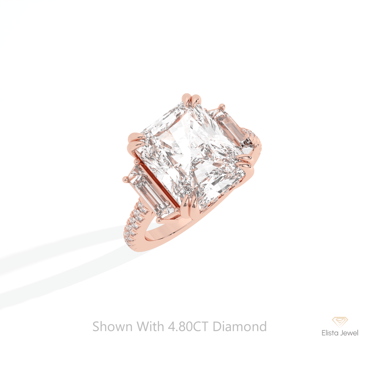 Radiant Cut Accent Three Stone Lab Grown Diamond Ring in 10K Yellow Gold - Side View