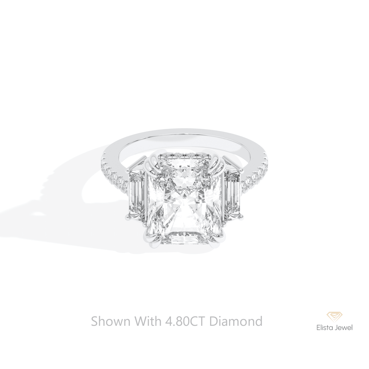 Radiant Cut Accent Three Stone Lab Grown Diamond Ring in 14K Yellow Gold - Detail View
