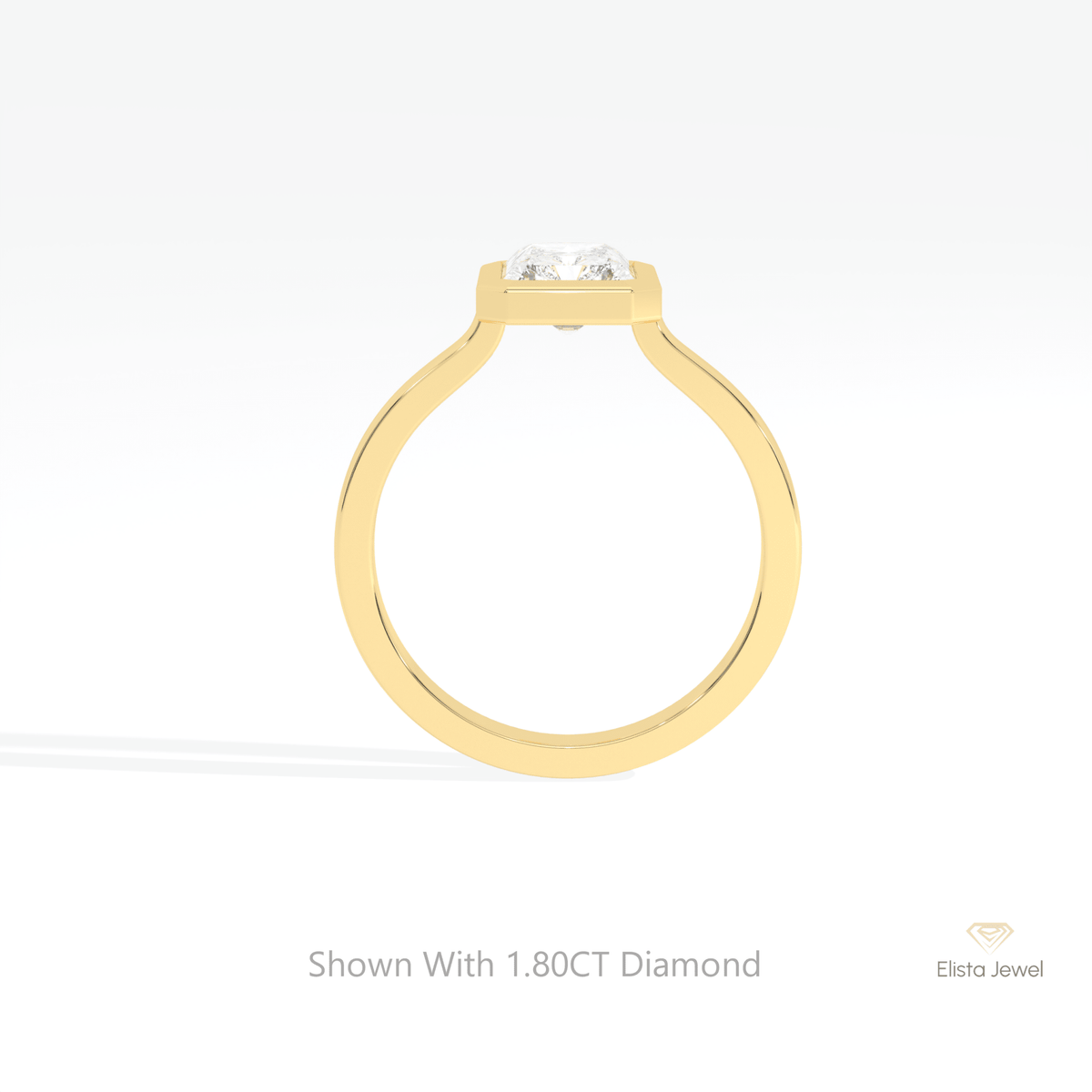 Radiant Cut Full Bezel Solitaire Lab Grown Diamond Ring in 18K White Gold - Close-up View