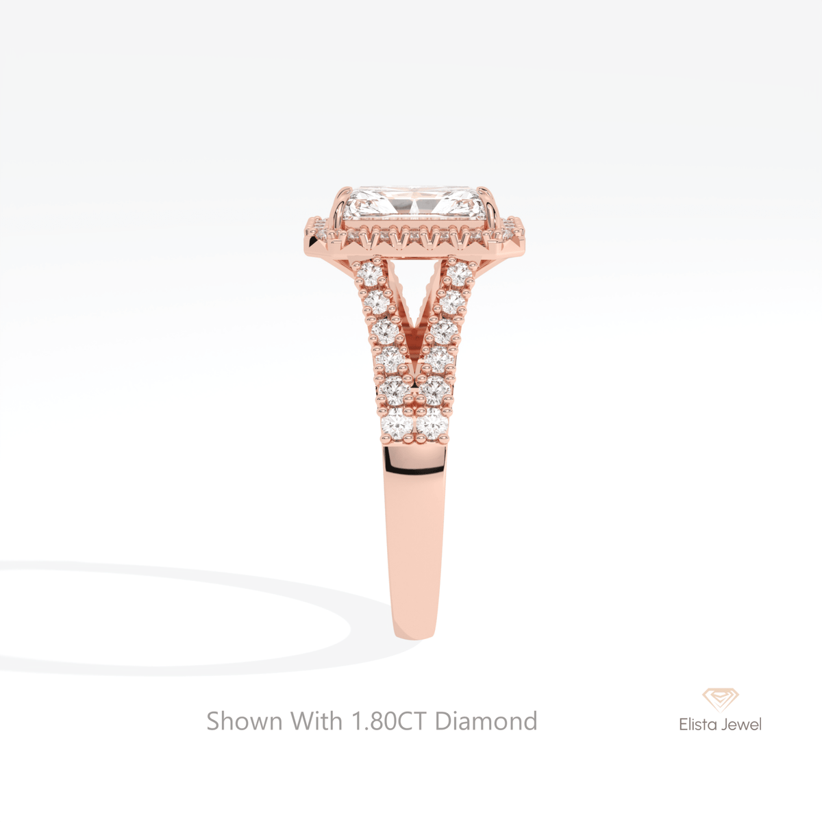 Radiant Cut Halo Engagement Lab Grown Diamond Ring in 14K White Gold - Top View