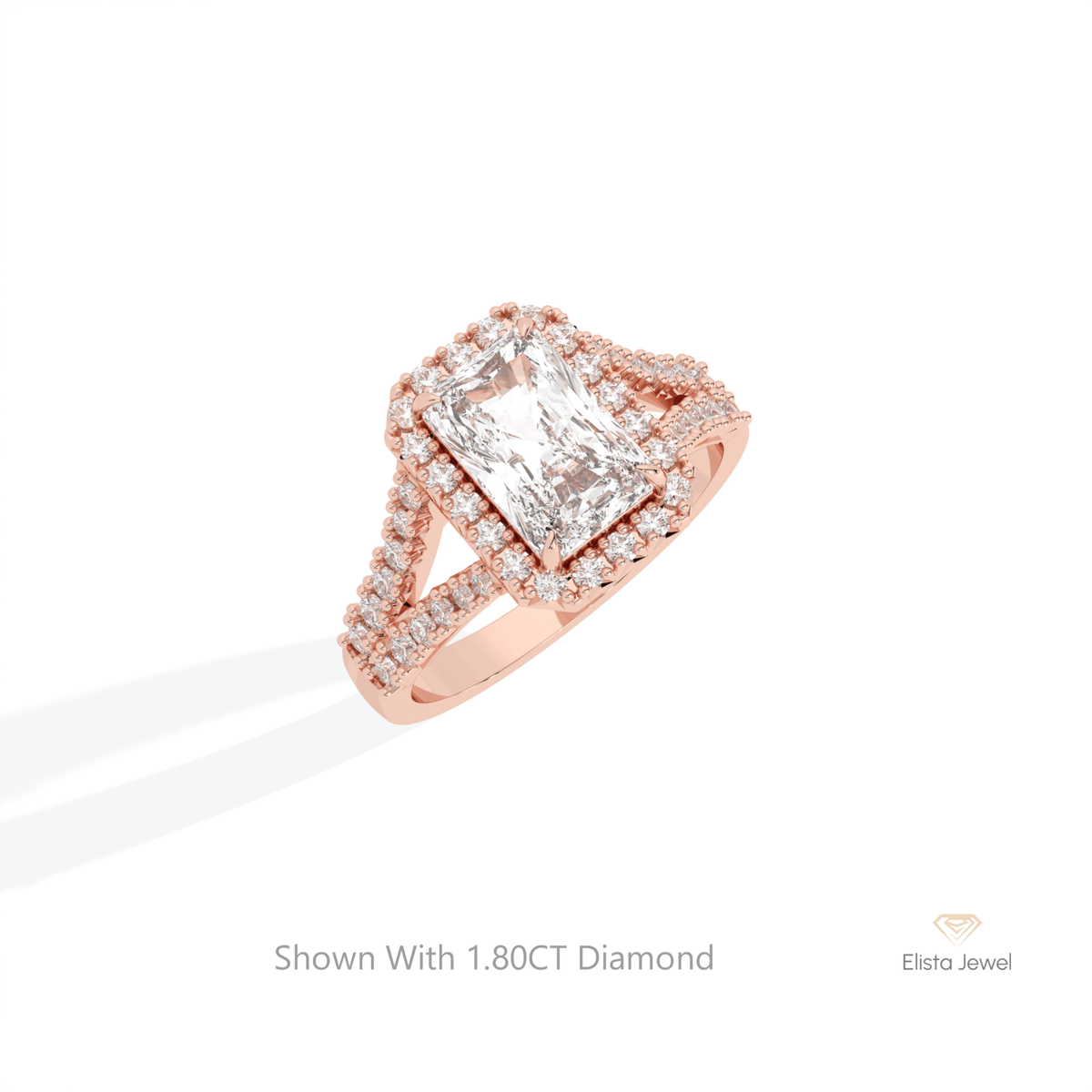 Radiant Cut Halo Engagement Lab Grown Diamond Ring in 10K Yellow Gold - Side View