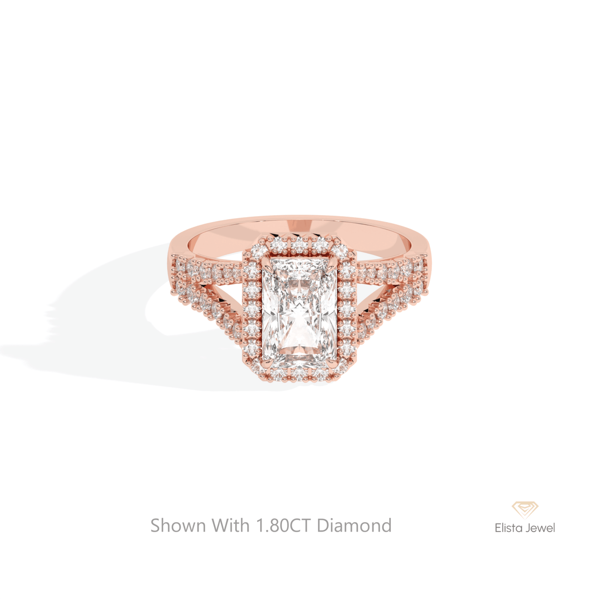 Radiant Cut Halo Engagement Lab Grown Diamond Ring in 10K White Gold - Front View