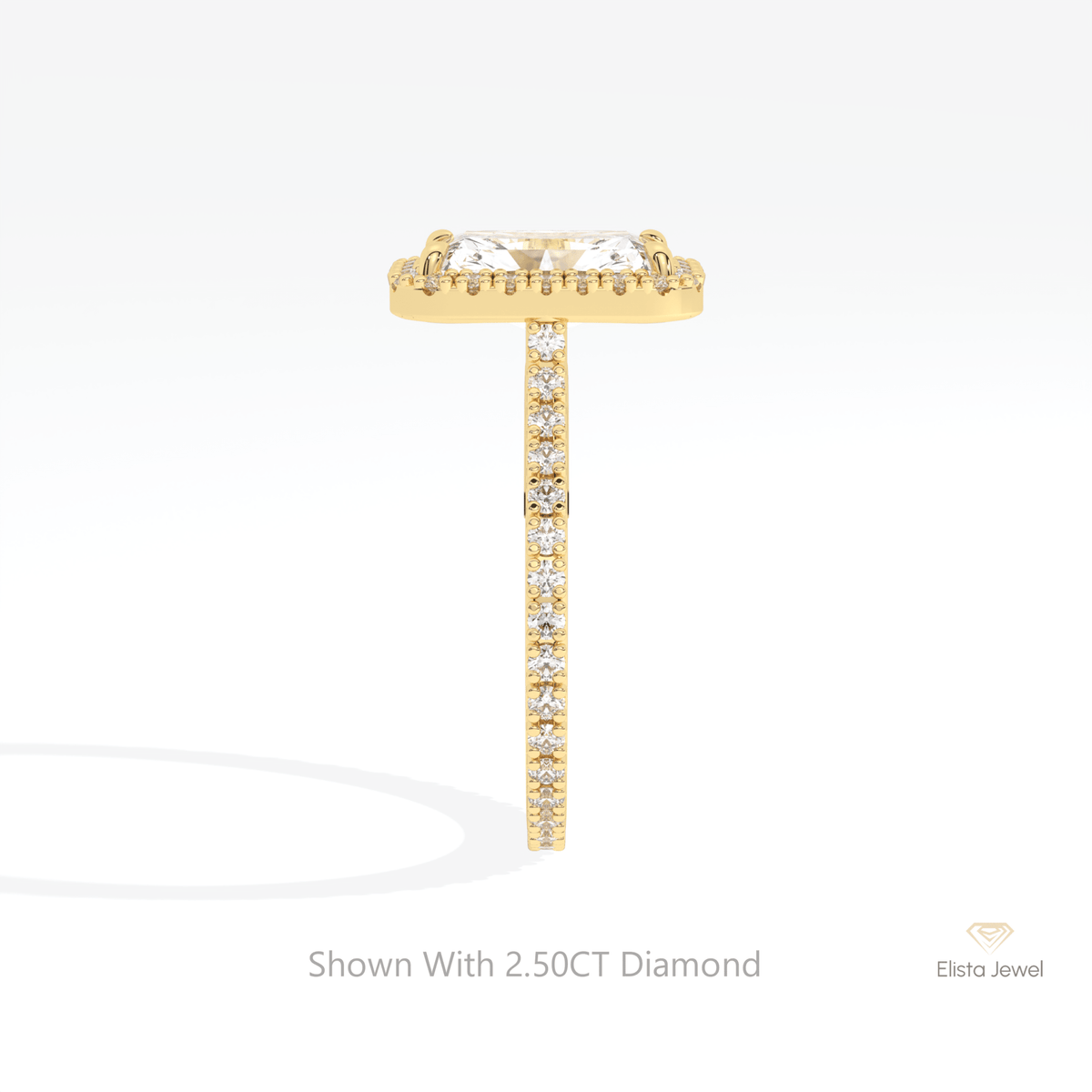 Radiant Cut Halo Engagement Lab Grown Diamond Ring in 18K Yellow Gold - Perspective View
