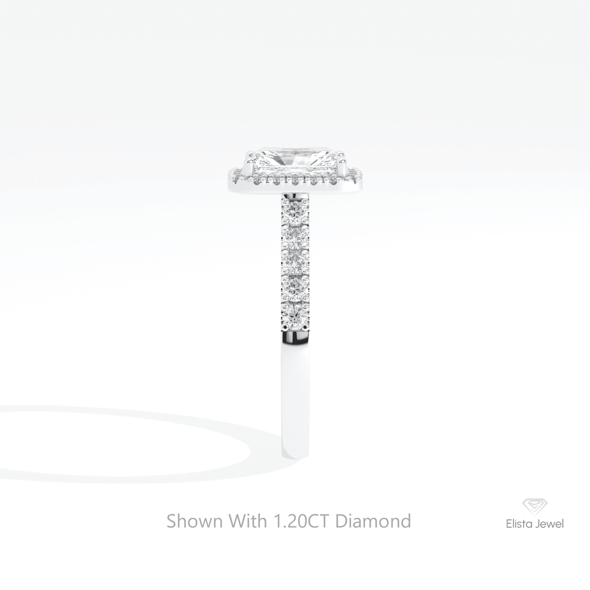 Radiant Cut Halo Wedding Lab Grown Diamond Ring in 18K Yellow Gold - Perspective View