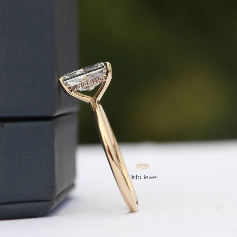 Radiant Cut Hidden Halo Engagement Lab Grown Diamond Ring in Platinum - Lifestyle View