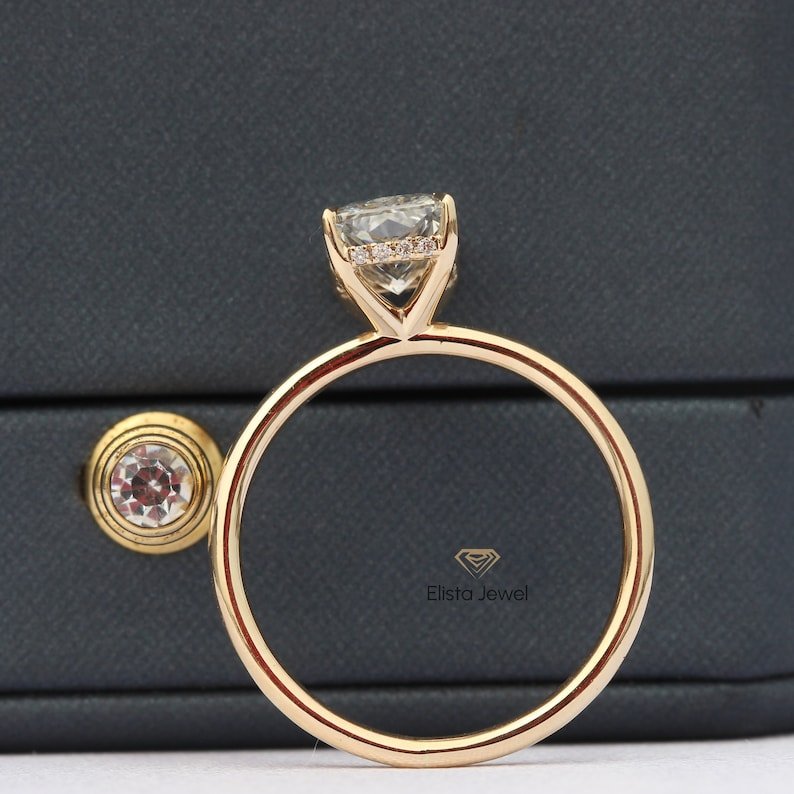 Radiant Cut Hidden Halo Engagement Lab Grown Diamond Ring in 14K Yellow Gold - Detail View