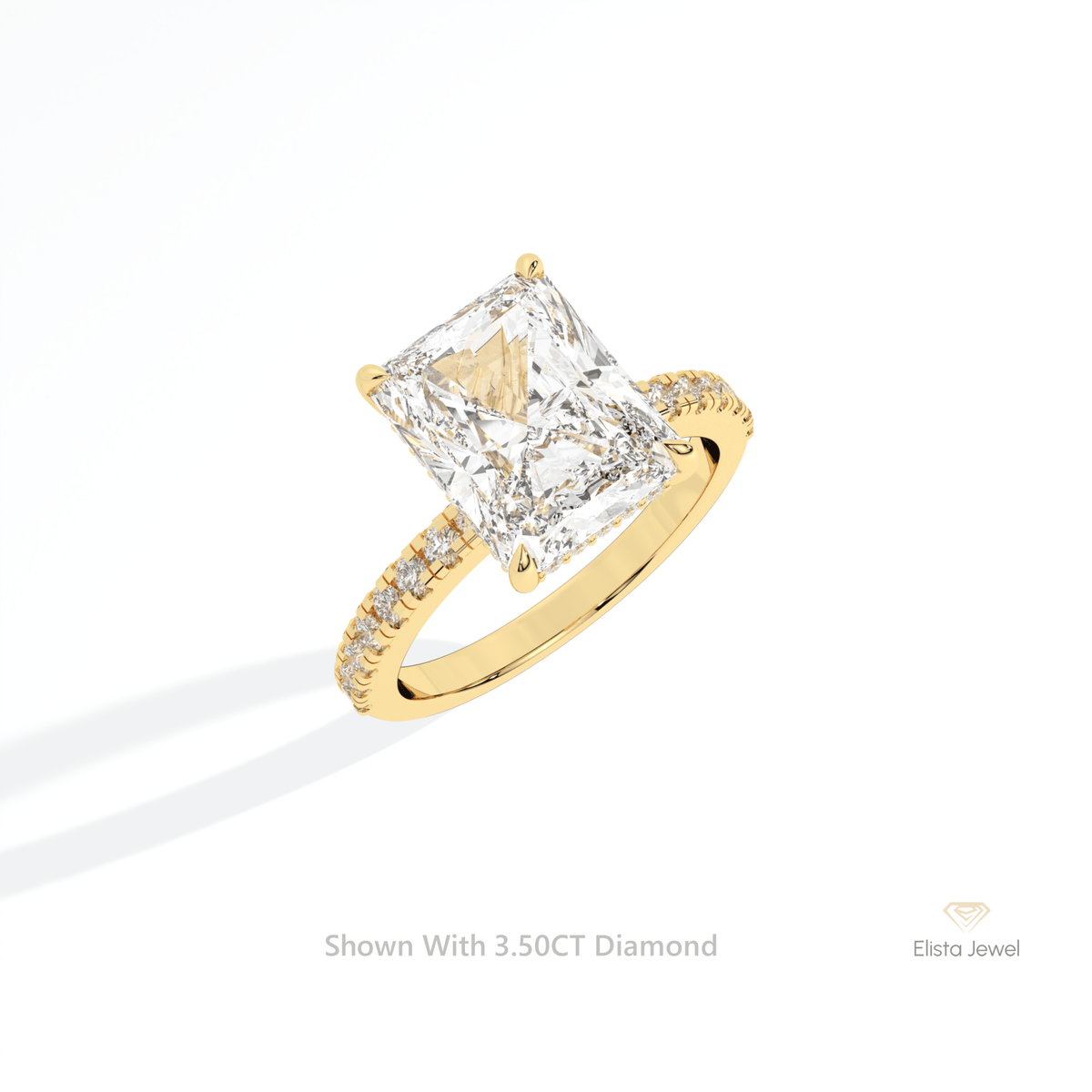 Radiant Cut Hidden Halo Engagement Lab Grown Diamond Ring in 10K Yellow Gold - Side View