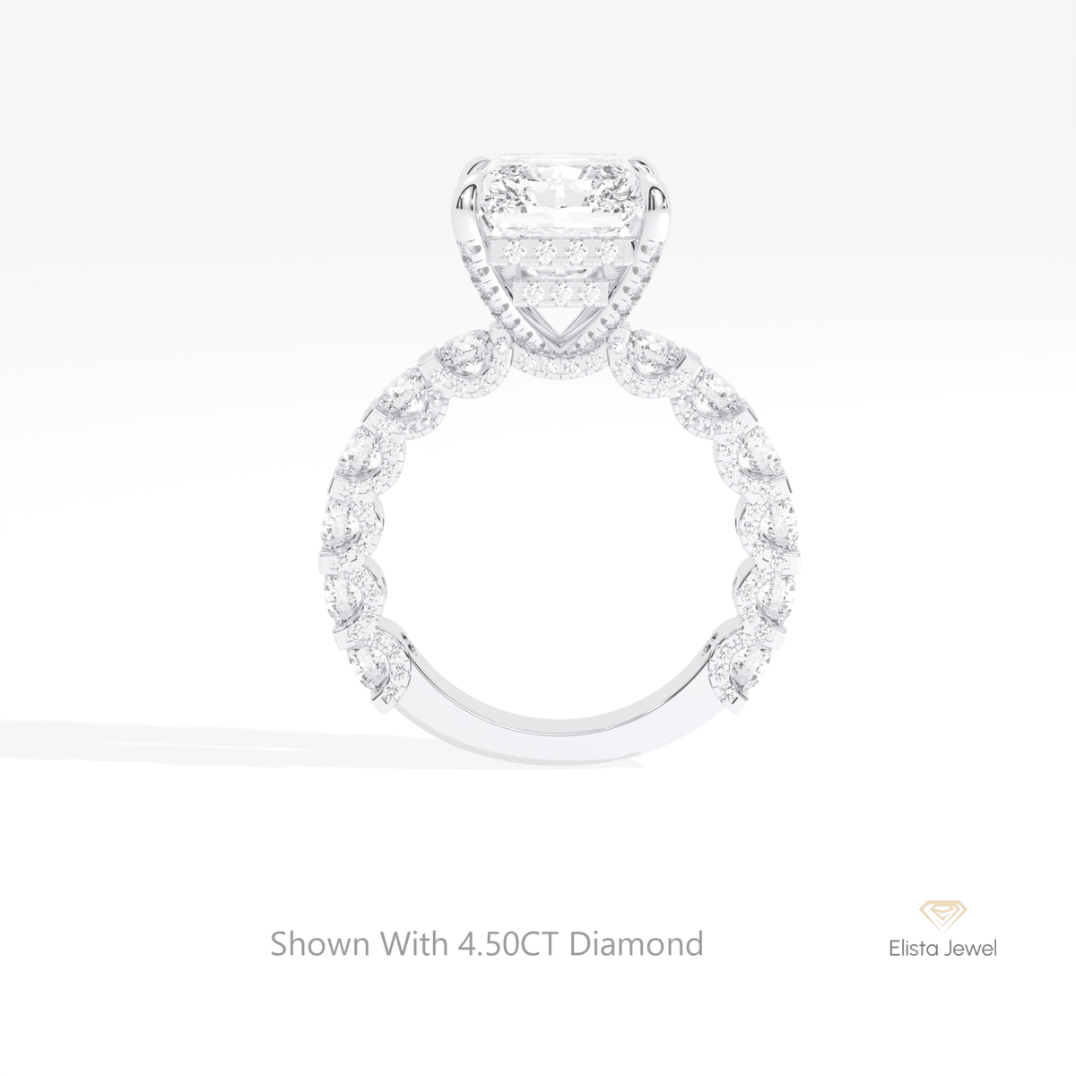 Radiant Cut Hidden Halo Engagement Lab Grown Diamond Ring in 18K White Gold - Close-up View