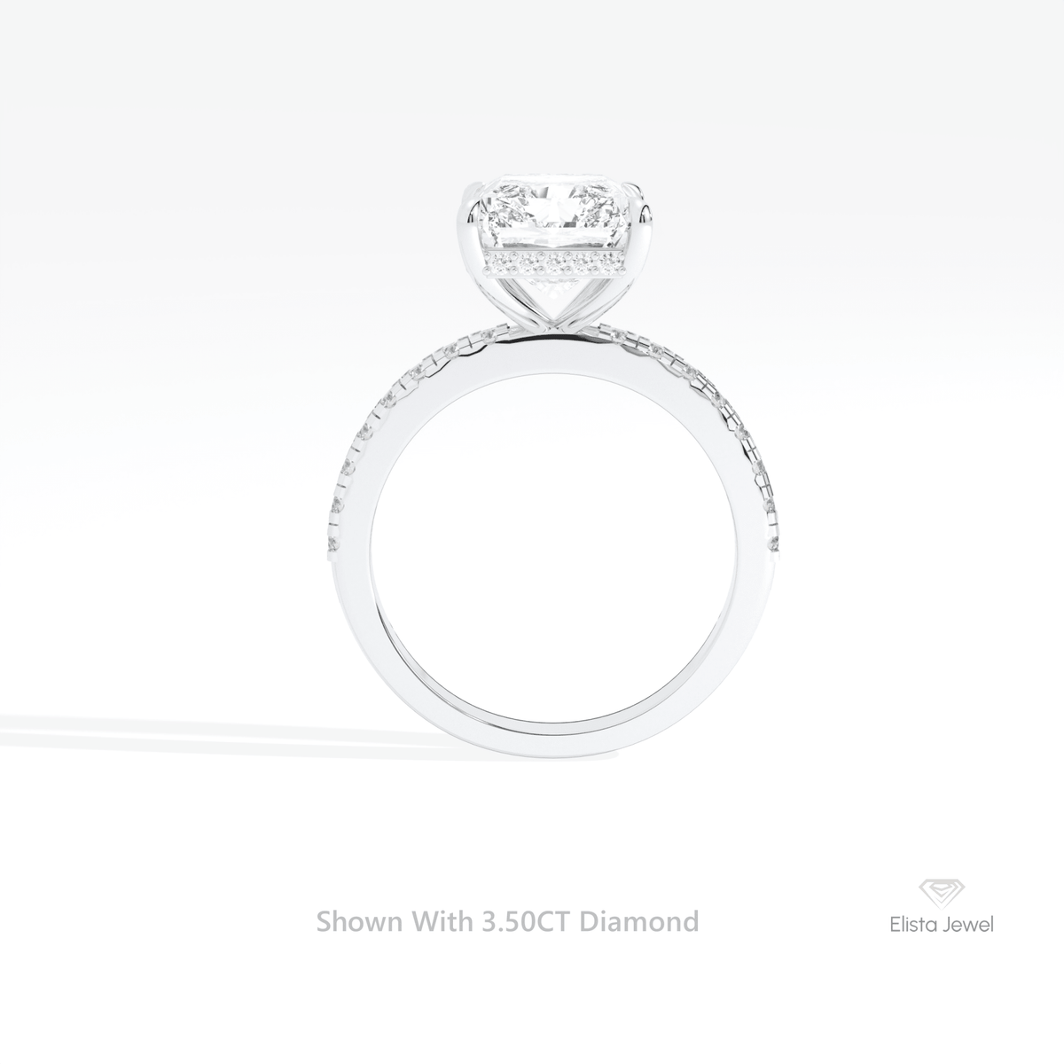 Radiant Cut Hidden Halo Engagement Lab Grown Diamond Ring in 18K White Gold - Close-up View