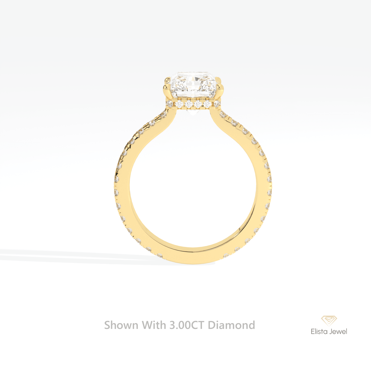 Radiant Cut Hidden Halo Wedding Lab Grown Diamond Ring in 10K Rose Gold - Angled View