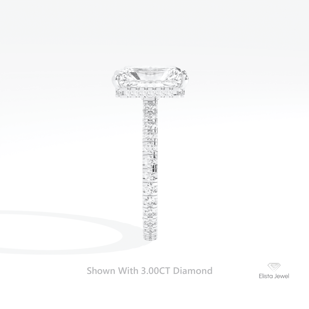 Radiant Cut Hidden Halo Wedding Lab Grown Diamond Ring in 18K Yellow Gold - Perspective View