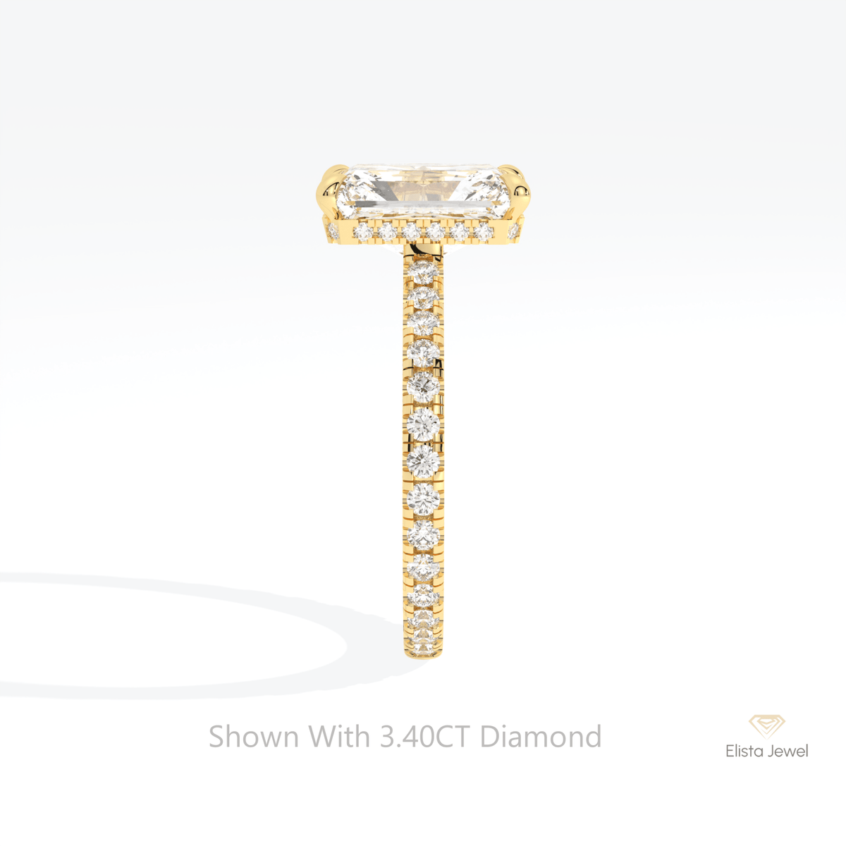 Radiant Cut Hidden Halo Wedding Lab Grown Diamond Ring in 18K Yellow Gold - Perspective View