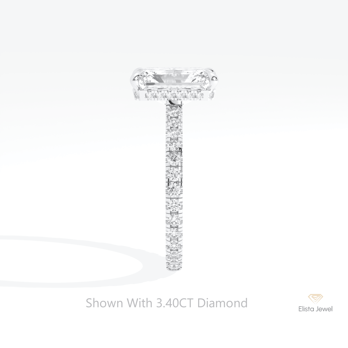 Radiant Cut Hidden Halo Wedding Lab Grown Diamond Ring in 14K White Gold - Top View