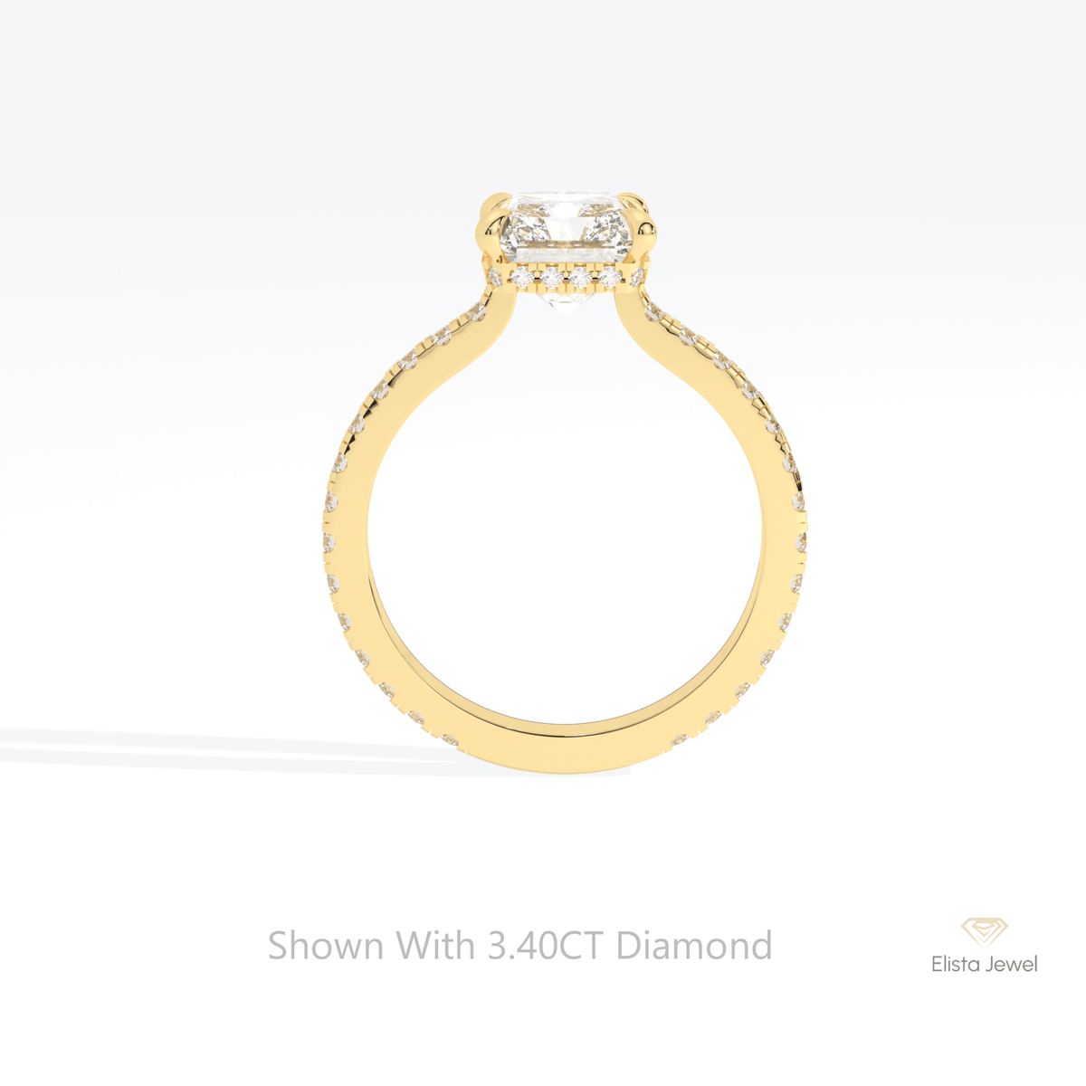 Radiant Cut Hidden Halo Wedding Lab Grown Diamond Ring in 18K White Gold - Close-up View