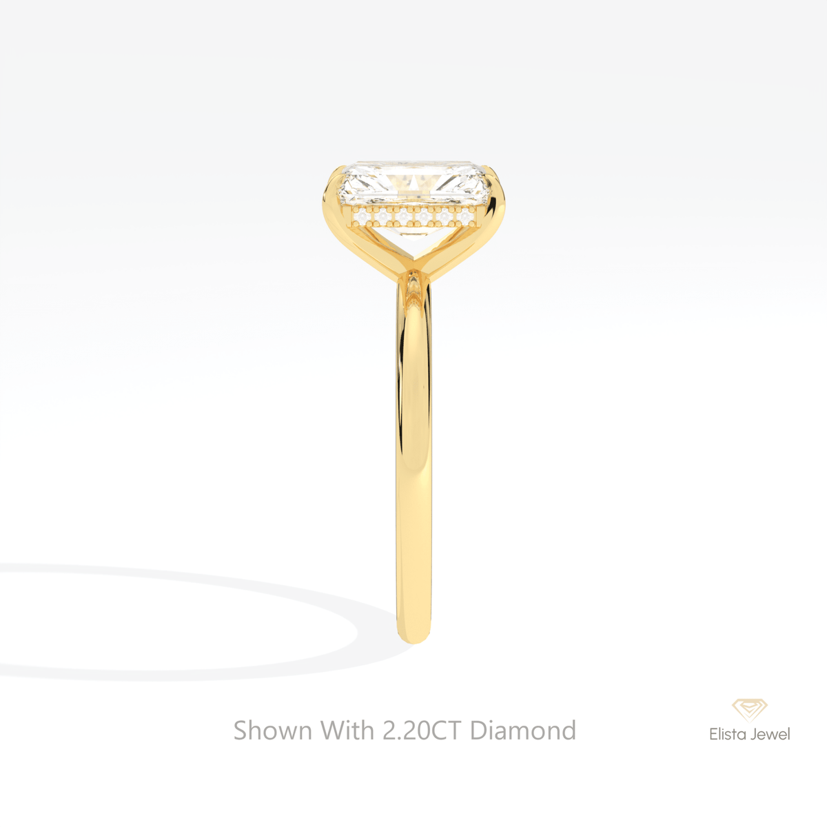 Radiant Cut Hidden Halo Wedding Lab Grown Diamond Ring in 18K Yellow Gold - Perspective View