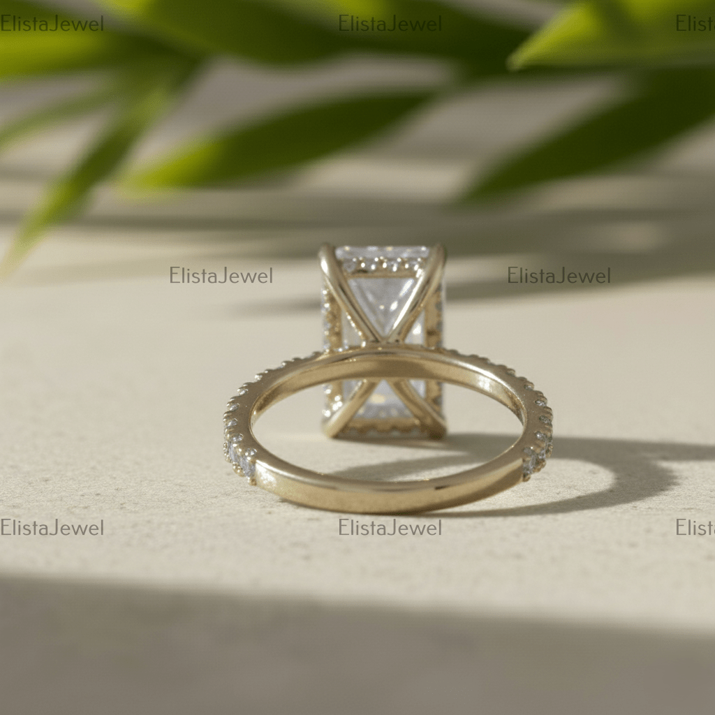 Radiant Cut Lab Grown Diamond Hidden Halo Engagement Ring In 14K Solid Yellow Gold, Certified Diamond Ring For Women...