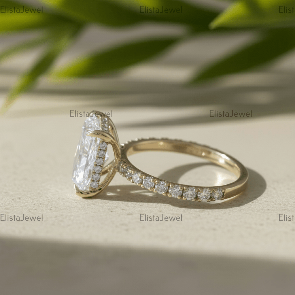 Radiant Cut Lab Grown Diamond Hidden Halo Engagement Ring In 14K Solid Yellow Gold, Certified Diamond Ring For Women...