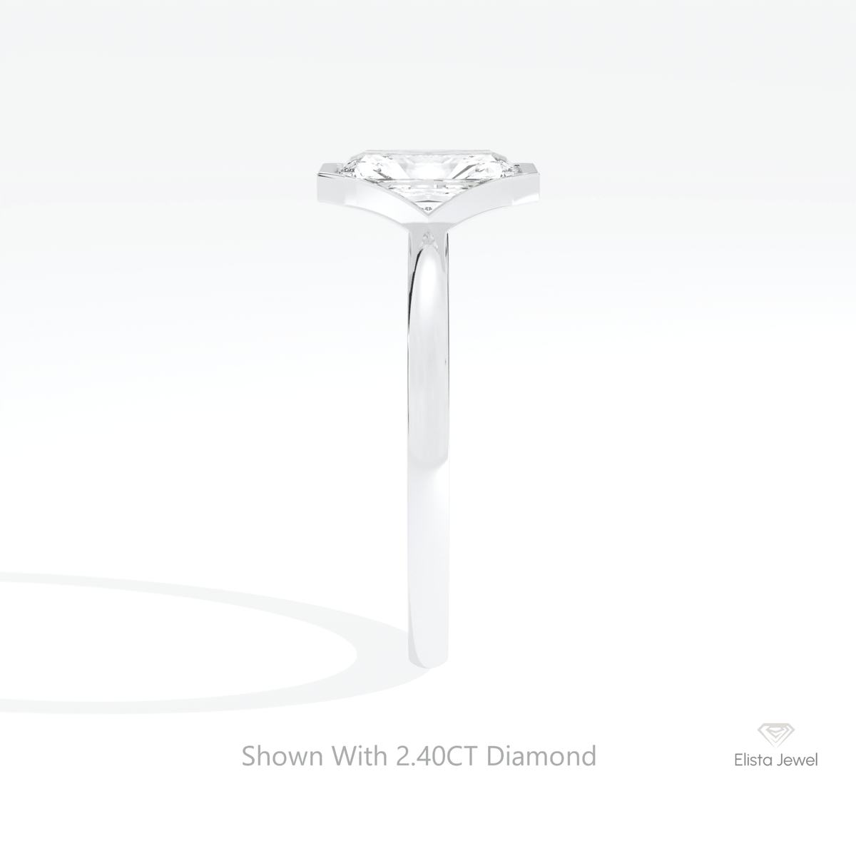 Radiant Cut Semi Bezel Solitaire Lab Grown Diamond Ring in 14K White Gold - Top View