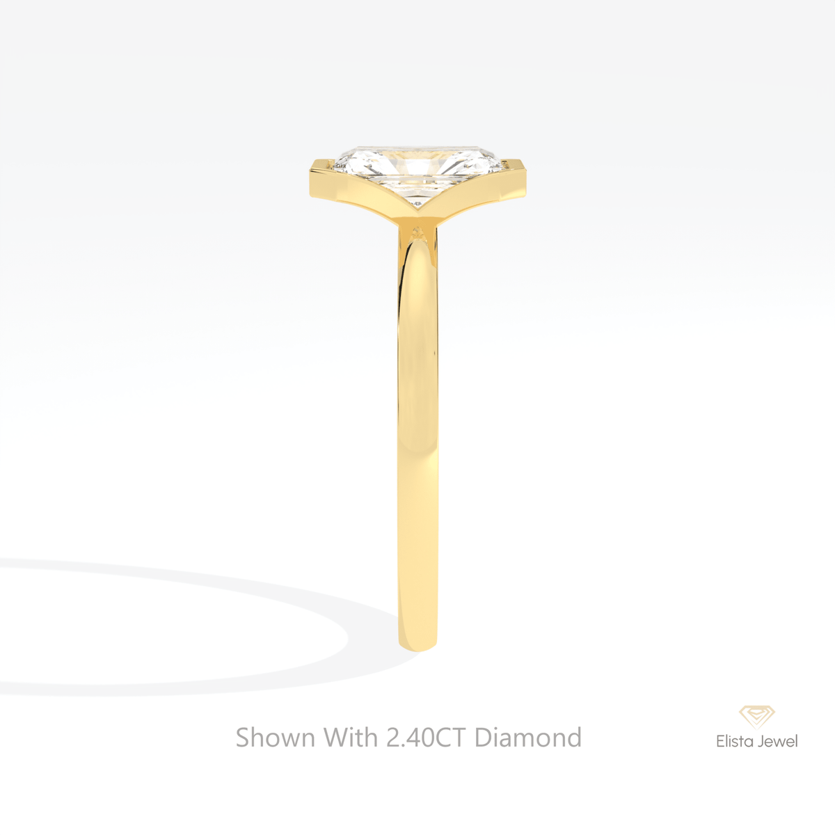 Radiant Cut Semi Bezel Solitaire Lab Grown Diamond Ring in 18K Yellow Gold - Perspective View