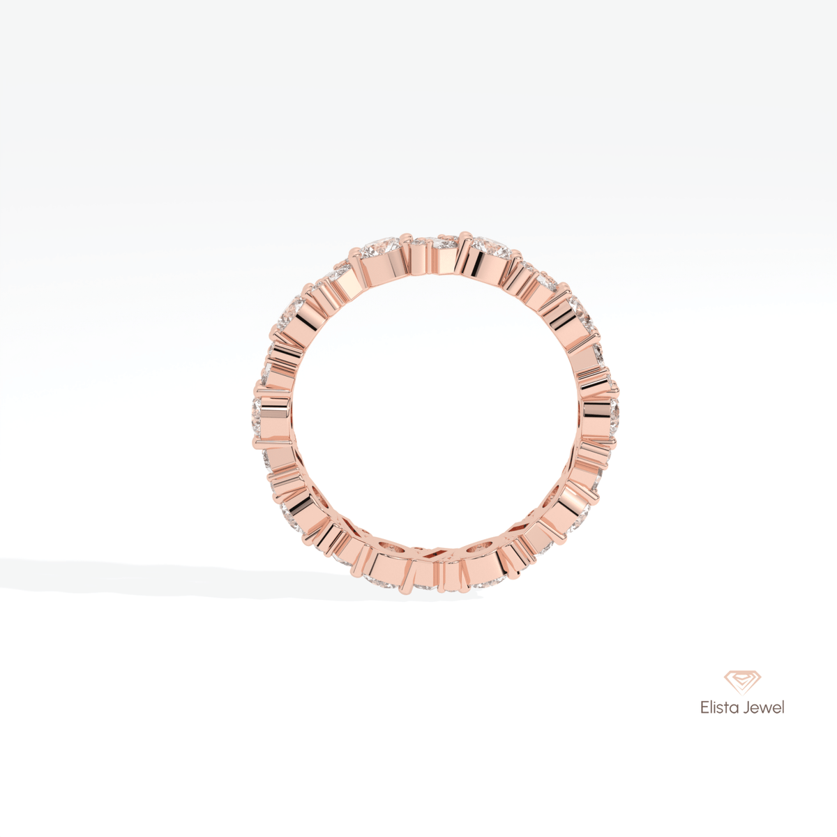 Round & Baguette Cut Full Eternity Lab Grown Diamond Band in 18K White Gold - Close-up View