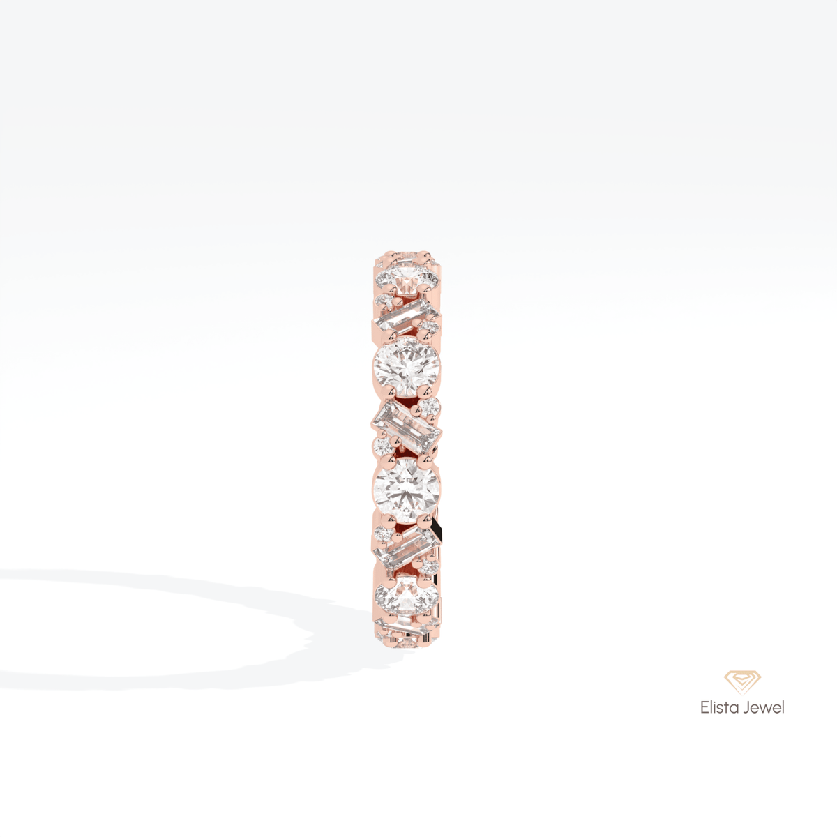 Round & Baguette Cut Full Eternity Lab Grown Diamond Band in 18K Yellow Gold - Perspective View