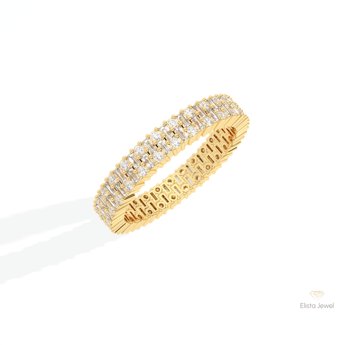 Round & Baguette Cut Full Eternity Lab Grown Diamond Band in 10K Yellow Gold - Side View
