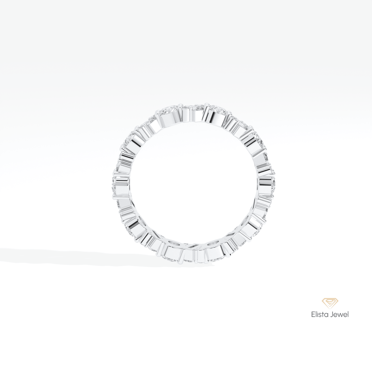 Round & Baguette Cut Full Eternity Lab Grown Diamond Band in 10K Rose Gold - Angled View