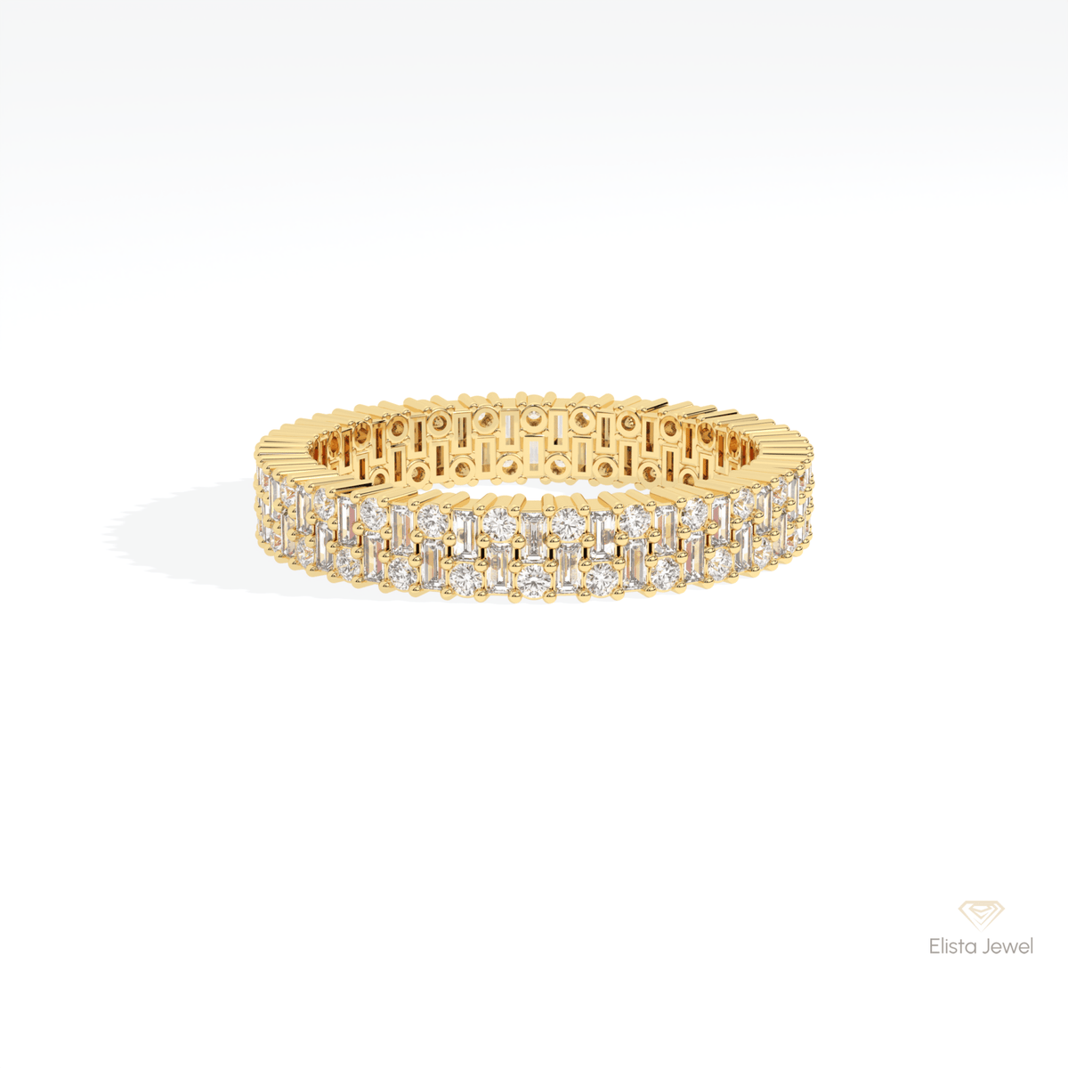 Round & Baguette Cut Full Eternity Lab Grown Diamond Band in 10K White Gold - Front View