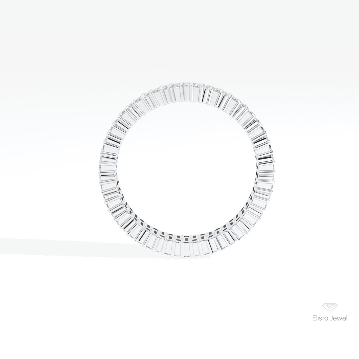 Round & Baguette Cut Full Eternity Lab Grown Diamond Band in 18K White Gold - Close-up View