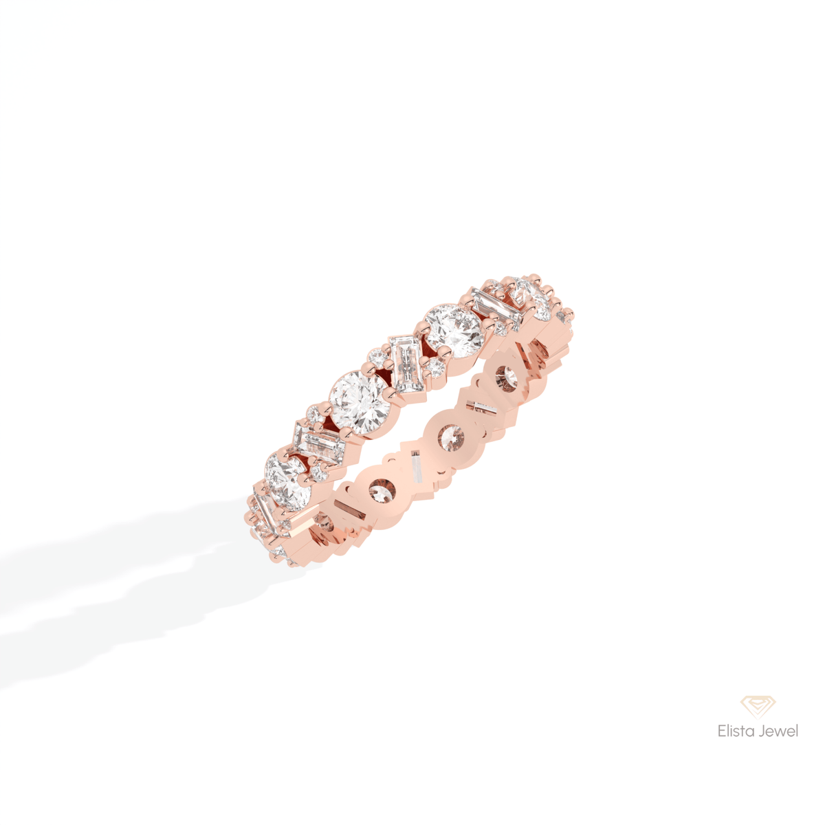 Round & Baguette Cut Full Eternity Lab Grown Diamond Band in Platinum - Lifestyle View