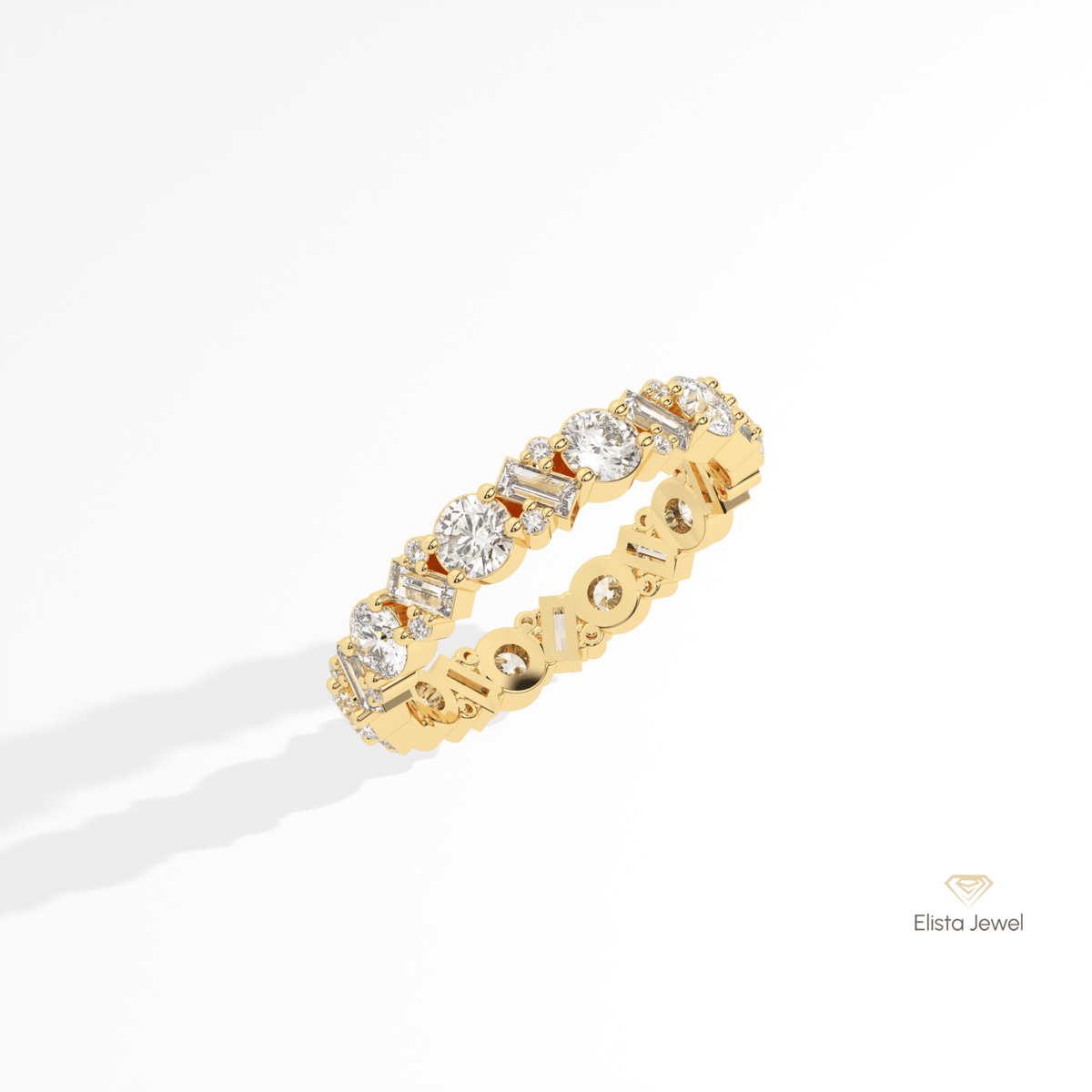 Round & Baguette Cut Full Eternity Lab Grown Diamond Band in Platinum - Lifestyle View