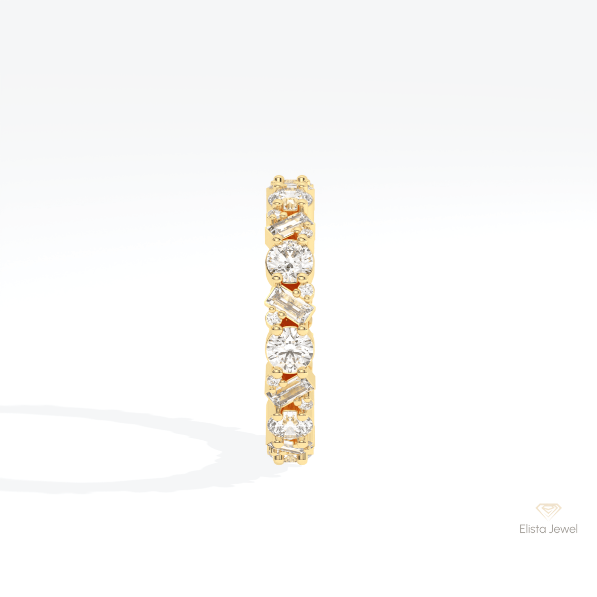 Round & Baguette Cut Full Eternity Lab Grown Diamond Band in 18K Yellow Gold - Perspective View