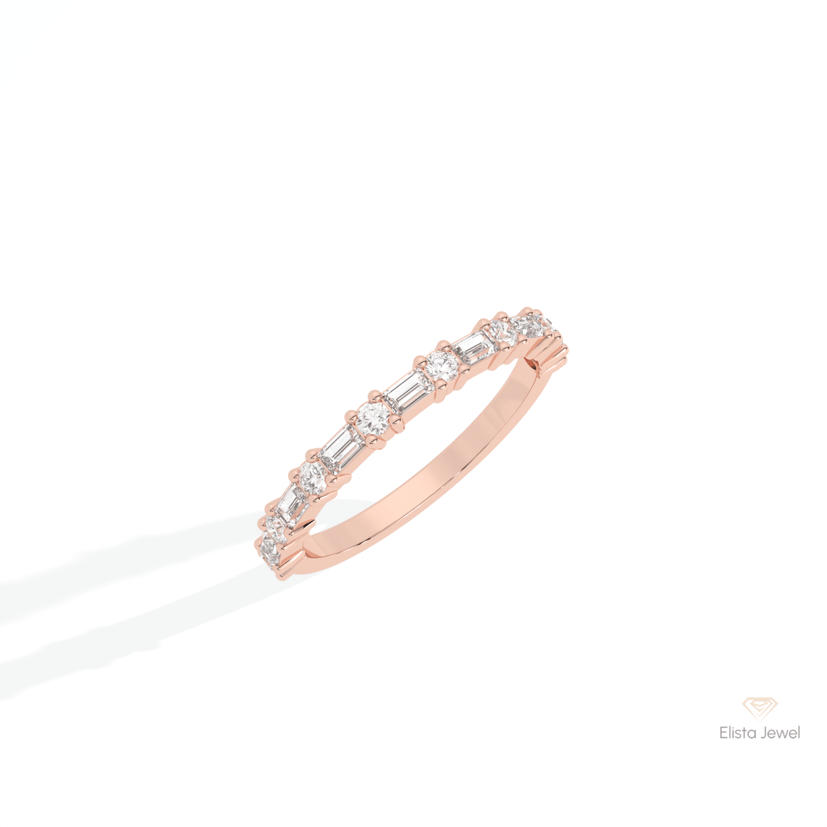 Round & Baguette Cut Half Eternity Lab Grown Diamond Band in Platinum - Lifestyle View