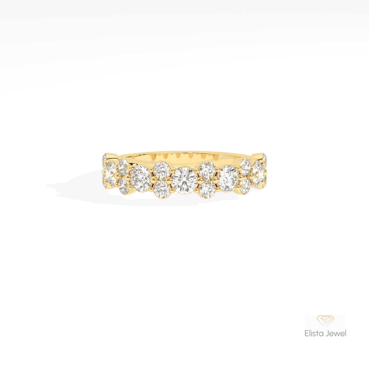 Round Cut Accent Cluster Lab Grown Diamond Ring in 18K White Gold - Detail View