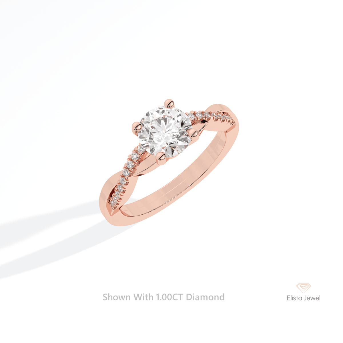 Round Cut Accent Crossover Lab Grown Diamond Ring in 10K Yellow Gold - Side View