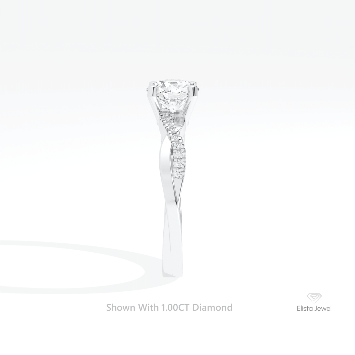 Round Cut Accent Crossover Lab Grown Diamond Ring in 18K Yellow Gold - Perspective View