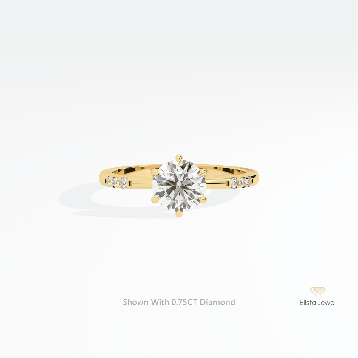 Round Cut Accent Engagement Lab Grown Diamond Ring in 18K Rose Gold - Ring on Hand View