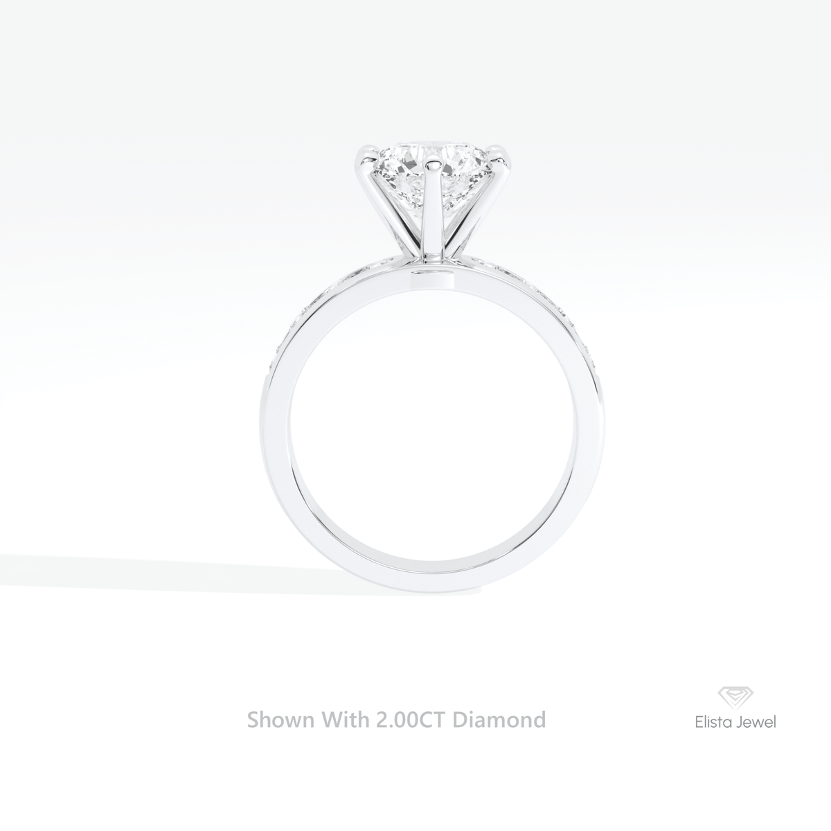 Round Cut Accent Engagement Lab Grown Diamond Ring in 18K White Gold - Close-up View