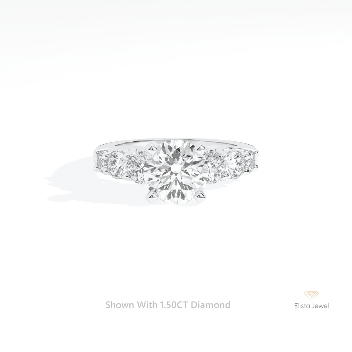 Round Cut Accent Engagement Lab Grown Diamond Ring in 14K Yellow Gold - Detail View