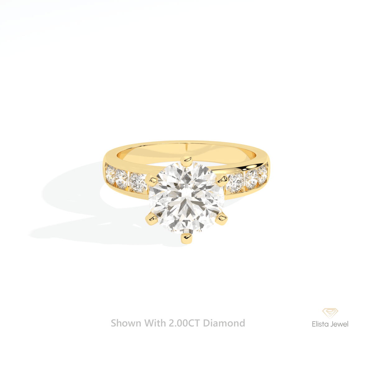 Round Cut Accent Engagement Lab Grown Diamond Ring in 10K White Gold - Front View