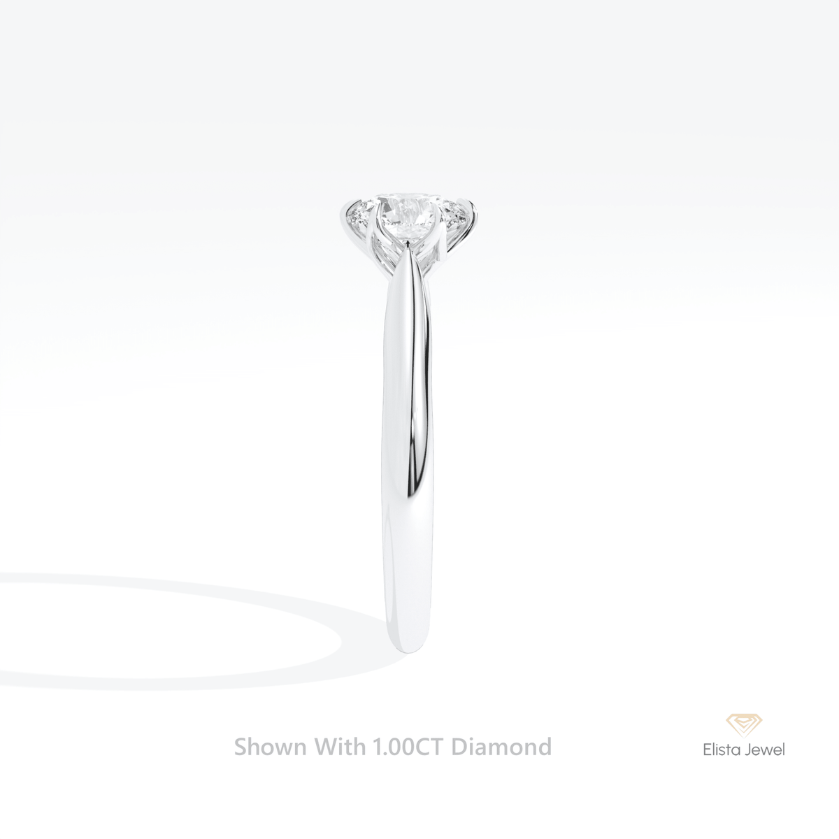 Round Cut Accent Engagement Lab Grown Diamond Ring in 18K Rose Gold - Ring on Hand View