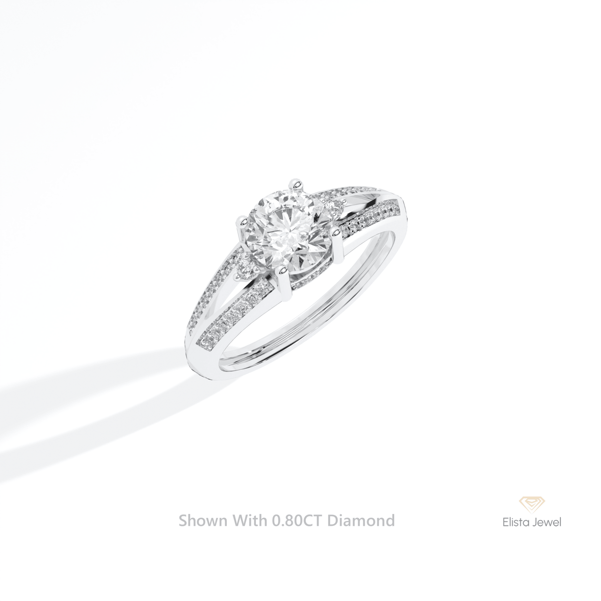 Round Cut Accent Engagement Lab Grown Diamond Ring in 14K Rose Gold - Profile View