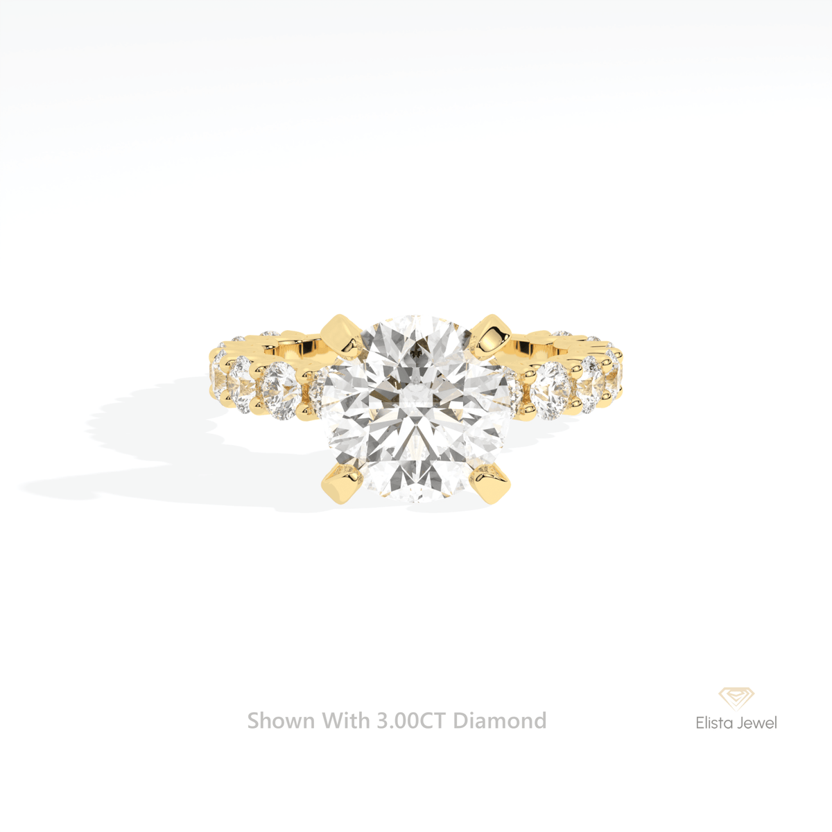 Round Cut Accent Engagement Lab Grown Diamond Ring in 10K White Gold - Front View