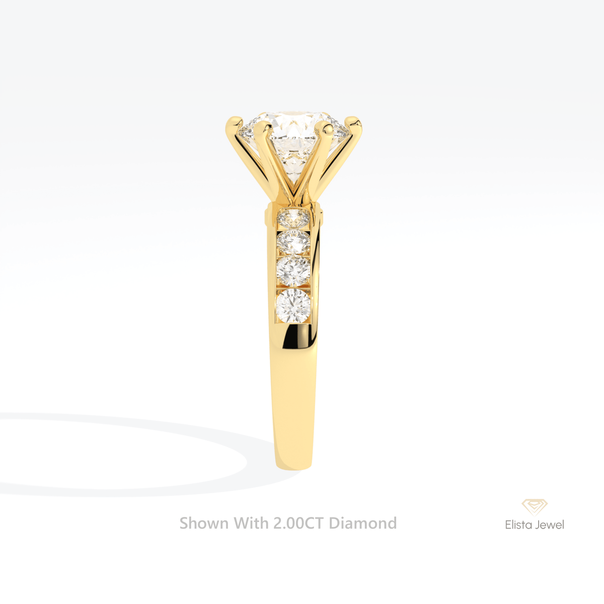 Round Cut Accent Engagement Lab Grown Diamond Ring in 14K White Gold - Top View