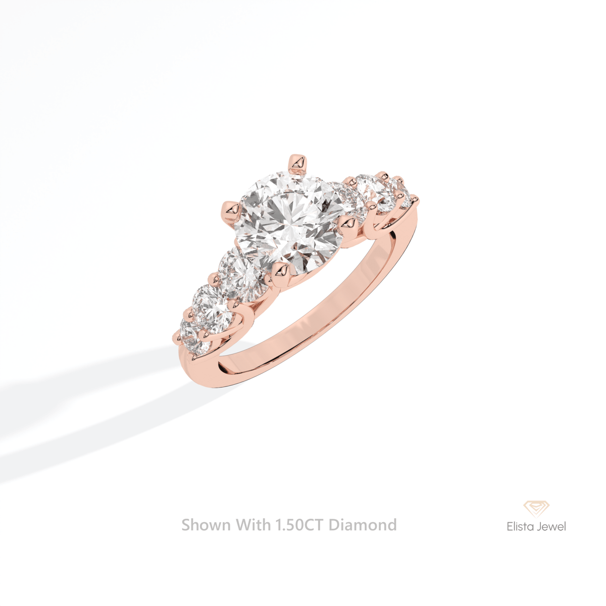 Round Cut Accent Engagement Lab Grown Diamond Ring in 10K Yellow Gold - Side View