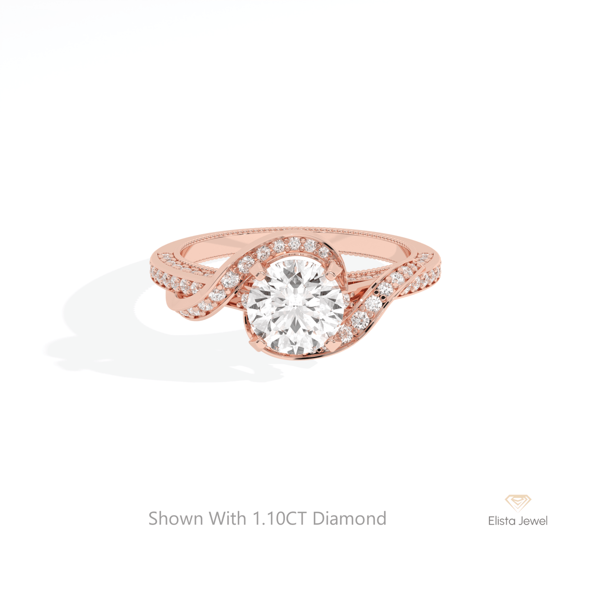 Round Cut Accent Engagement Lab Grown Diamond Ring in 18K Rose Gold - Ring on Hand View
