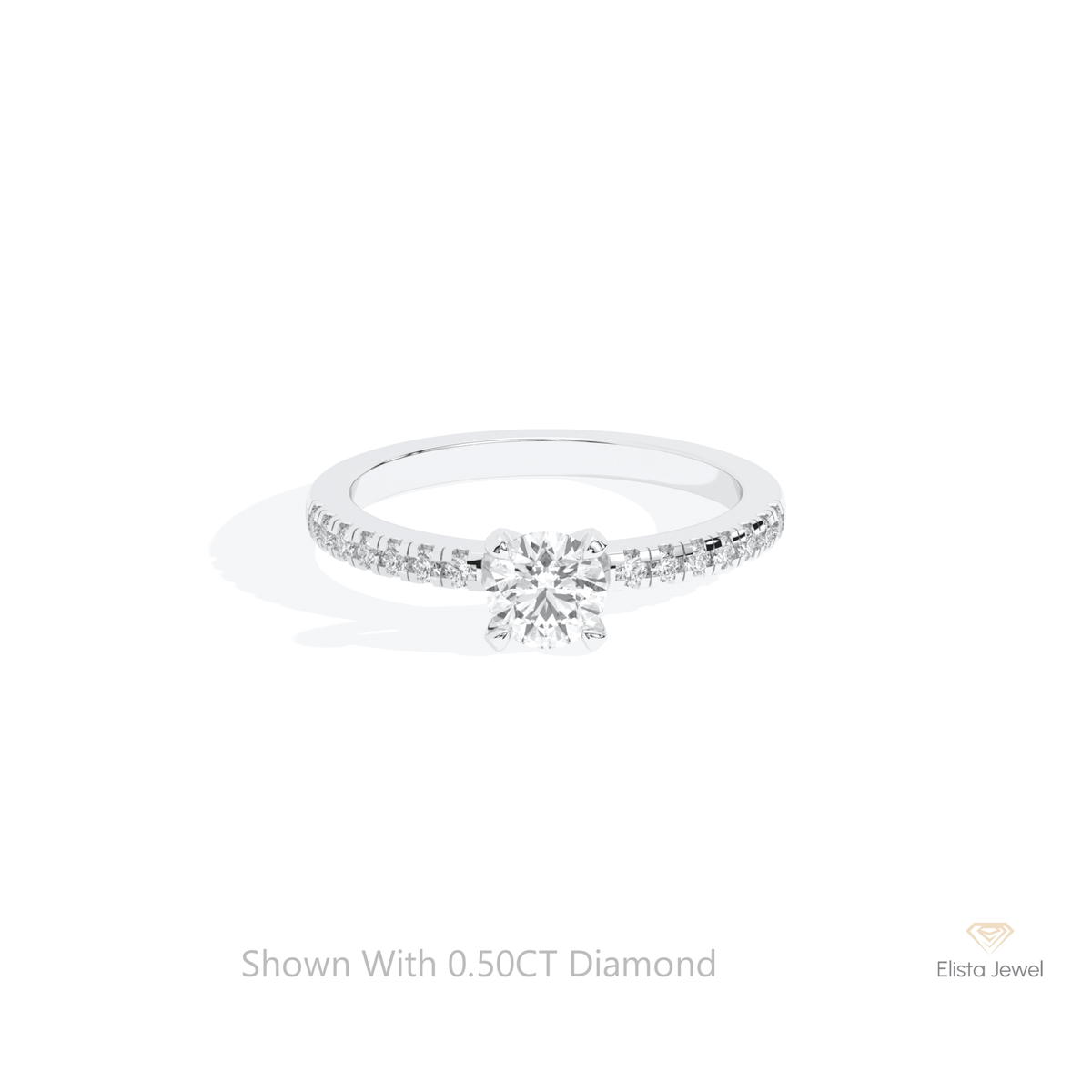 Round Cut Accent Engagement Lab Grown Diamond Ring in 14K Yellow Gold - Detail View